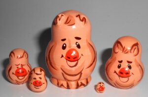 MINI Funny Pig mini fatty 5-set Babushka  TINY Babushka Matryoshka nesting Doll  Babooshki Babushkas