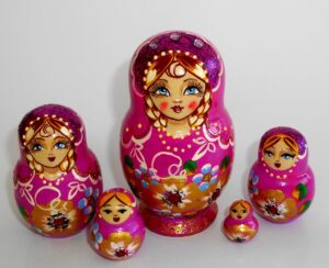 Vera in hot violet dress gold flowers small Babushka Matryoshka nesting Doll  Babooshki Babushkas