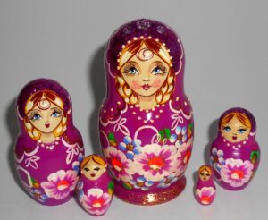 Vera in hot violet dress red flowers small Babushka Matryoshka nesting Doll  Babooshki Babushkas