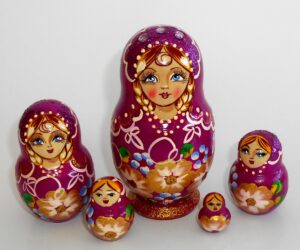 Vera in dark violet dress gold flowers small Babushka Matryoshka nesting Doll  Babooshki Babushkas