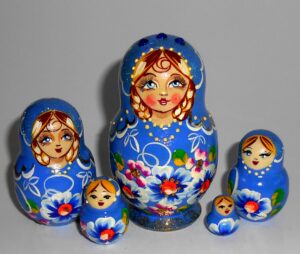 Vera in blue dress wild flowers small Babushka Matryoshka nesting Doll  Babooshki Babushkas