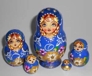 Vera in blue dress white crystals small Babushka Matryoshka nesting Doll  Babooshki Babushkas
