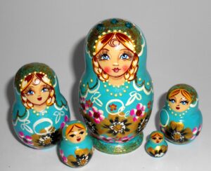 Vera in cyan dress small Babushka Matryoshka nesting Doll  Babooshki Babushkas