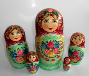 LARGE Klara in carmine scarf pale-green dress Babushka Matryoshka nesting Doll Babooshki Babushkas