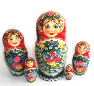 LARGE Klara in red scarf blue dress Babushka Matryoshka nesting Doll Babooshki Babushkas