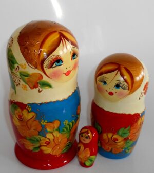 Vera in white scarf red dress nesting Doll Babooshki s