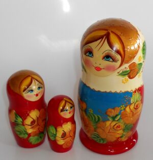 Vera in white scarf red dress nesting Doll Babooshki s