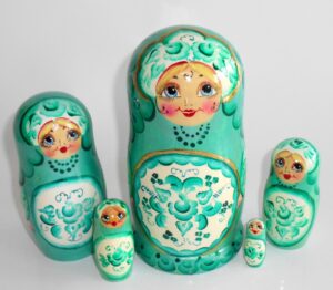 Anna in cyan dress Babushka Matryoshka nesting Doll Babooshki Babushkas