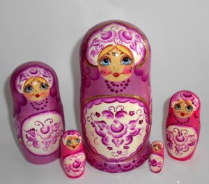 Anna in pink-red dress Babushka Matryoshka nesting Doll Babooshki Babushkas