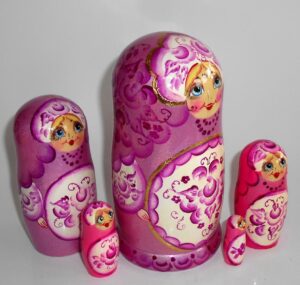 Anna in pink-red dress nesting Doll Babooshki s