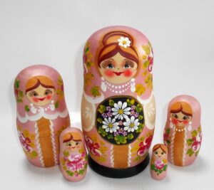 Klava in misty-rose dress Babushka Matryoshka nesting Doll Babooshki Babushkas