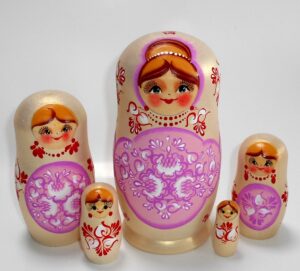 Klava in silver dress violet apron Babushka Matryoshka nesting Doll Babooshki Babushkas