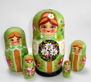 Klava in green wild flowers Babushka Matryoshka nesting Doll Babooshki Babushkas