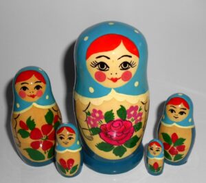 Semenov blue scarf red hair 5-set Babushka Matryoshka nesting Doll Babooshki Babushkas Classic Village Traditional