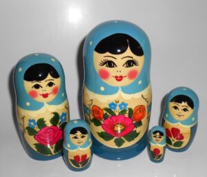 Semenov blue dress black hair 5-set Babushka Matryoshka nesting Doll Babooshki Babushkas Classic Village Traditional
