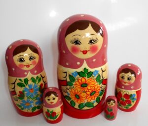 Semenov pink scarf yellow flowers 5-set Babushka Matryoshka nesting Doll Babooshki Babushkas Classic Village Traditional