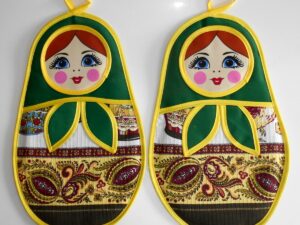 Pot holders set: 2 large and 2 medium green/red