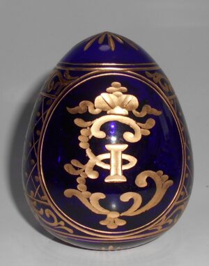 Dark blue glass egg Empress Catherine II & Coat of Arms