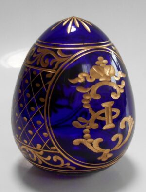 Dark blue glass egg Empress Catherine II & Coat of Arms - 2