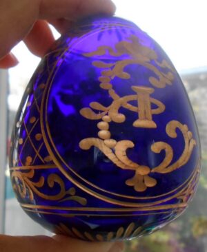Dark blue glass egg Empress Catherine II & Coat of Arms - 7
