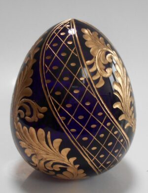 Dark blue glass egg spiral ornament