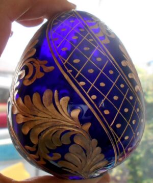Dark blue glass egg spiral ornament - 5