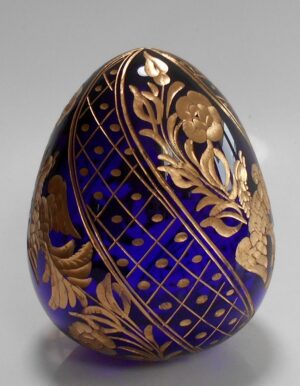 Dark blue glass egg with birds - 5