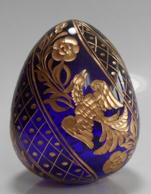 Dark blue glass egg with birds - 6