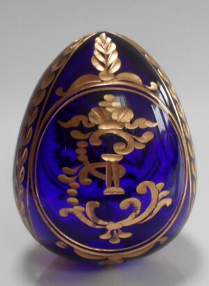 Dark blue glass egg Empress Catherine II & Coat of Arms II