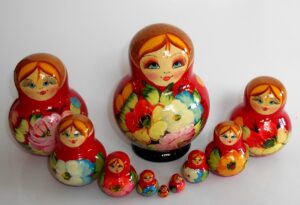 Ksenia  red dress 10-set Babushka Matryoshka nesting Doll  Babooshki Babushkas