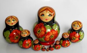 Ksenia  black dress 10-set Babushka Matryoshka nesting Doll  Babooshki Babushkas
