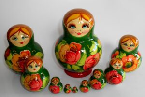 Ksenia  green dress 10-set  Babushka Matryoshka nesting Doll  Babooshki Babushkas