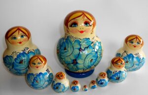 Ksenia  white dress blue flowers 10-set Babushka Matryoshka nesting Doll  Babooshki Babushkas