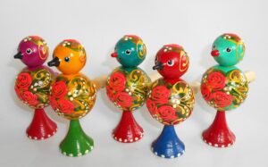 5 x Bird Whistle floral gold ornament