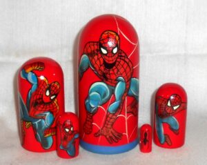 Spiderman on red Babushka Matryoshka nesting Doll  Babooshki Babushkas