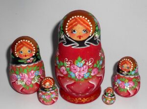 Anya in red matty  dress 5-set Babushka Matryoshka nesting Doll  Babooshki Babushkas