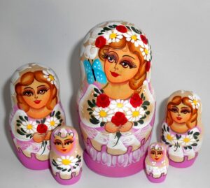 Bride in purple with roses and butterfly Babushka Matryoshka nesting Doll   Babooshki Babushkas
