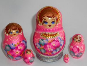 Vera in pink and grey 5-set Babushka Matryoshka nesting Doll  Babooshki Babushkas