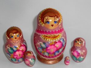 Vera in light purple and gold  5-set Babushka Matryoshka nesting Doll  Babooshki Babushkas