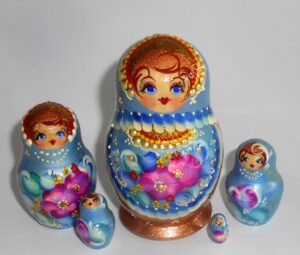Vera in blue and gold 5-set Babushka Matryoshka nesting Doll  Babooshki Babushkas