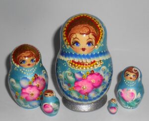 Vera in blue and silver 5-set Babushka Matryoshka nesting Doll  Babooshki Babushkas