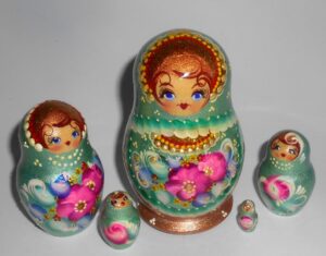 Vera in sage and gold 5-set Babushka Matryoshka nesting Doll  Babooshki Babushkas