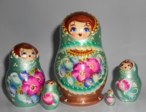 Vera in sage and gold 5-set nesting Doll Babooshki s