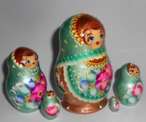 Vera in sage and gold 5-set nesting Doll Babooshki s