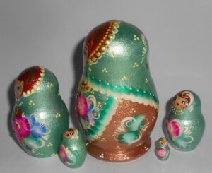 Vera in sage and gold 5-set nesting Doll Babooshki s