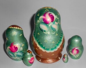 Vera in sage and gold 5-set nesting Doll Babooshki s