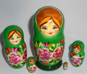 Kira in green with roses 5-set Babushka Matryoshka nesting Doll  Babooshki Babushkas