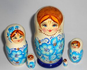 Kira in white and blue flowers 5-set Babushka Matryoshka nesting Doll  Babooshki Babushkas