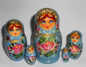 Emma in powder blue dress 5-set Babushka Matryoshka nesting Doll  Babooshki Babushkas