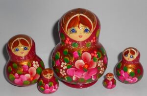 Lara in dark red dress fatty 5-set Babushka Matryoshka nesting Doll  Babooshki Babushkas